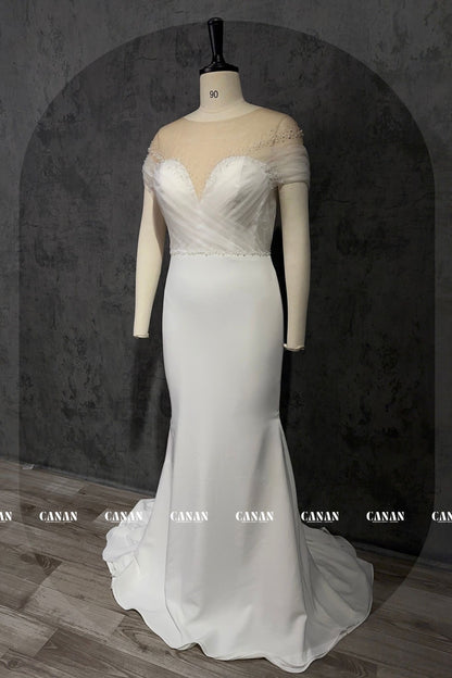 Diana - Minimalist Satin Mermaid Bridal Dress | Off-Shoulder Sparkling Chic
