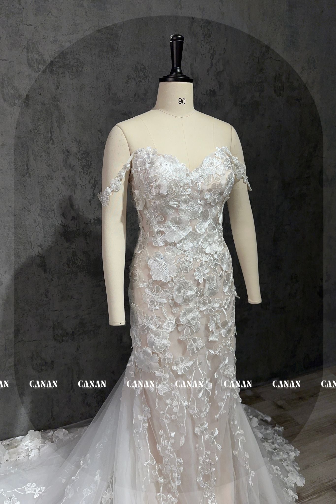 Donna - Romantic Mermaid Wedding Gown: 3D Floral Lace, Off-Shoulder Charm