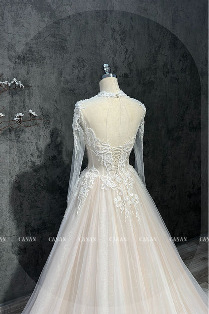 Edna -  A-Line Corset Wedding Dress with Luxurious Floral Lace