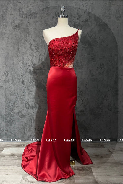 Bonita - Red Prom Dress Crafted from Soft Satin with a Subtle Twinkle