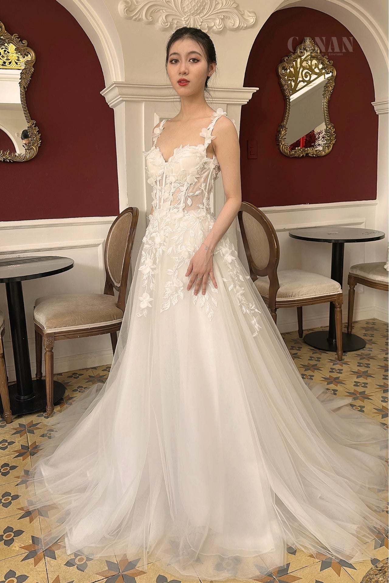 Jolie - Romantic Splendor: Corset A-Line Wedding Dress in Delicate Flower Lace and Tulle Fabric