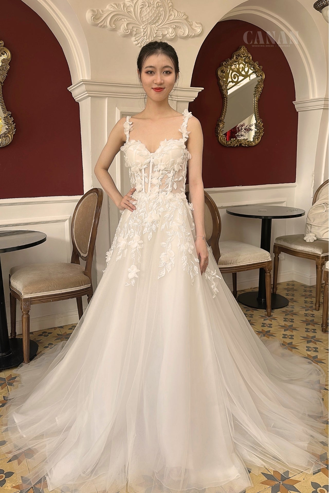 Jolie - Romantic Splendor: Corset A-Line Wedding Dress in Delicate Flower Lace and Tulle Fabric