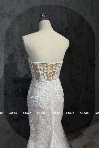Ladonna -  Sexy Lace Mermaid Wedding Dress: Corset Sleeve wedding gown