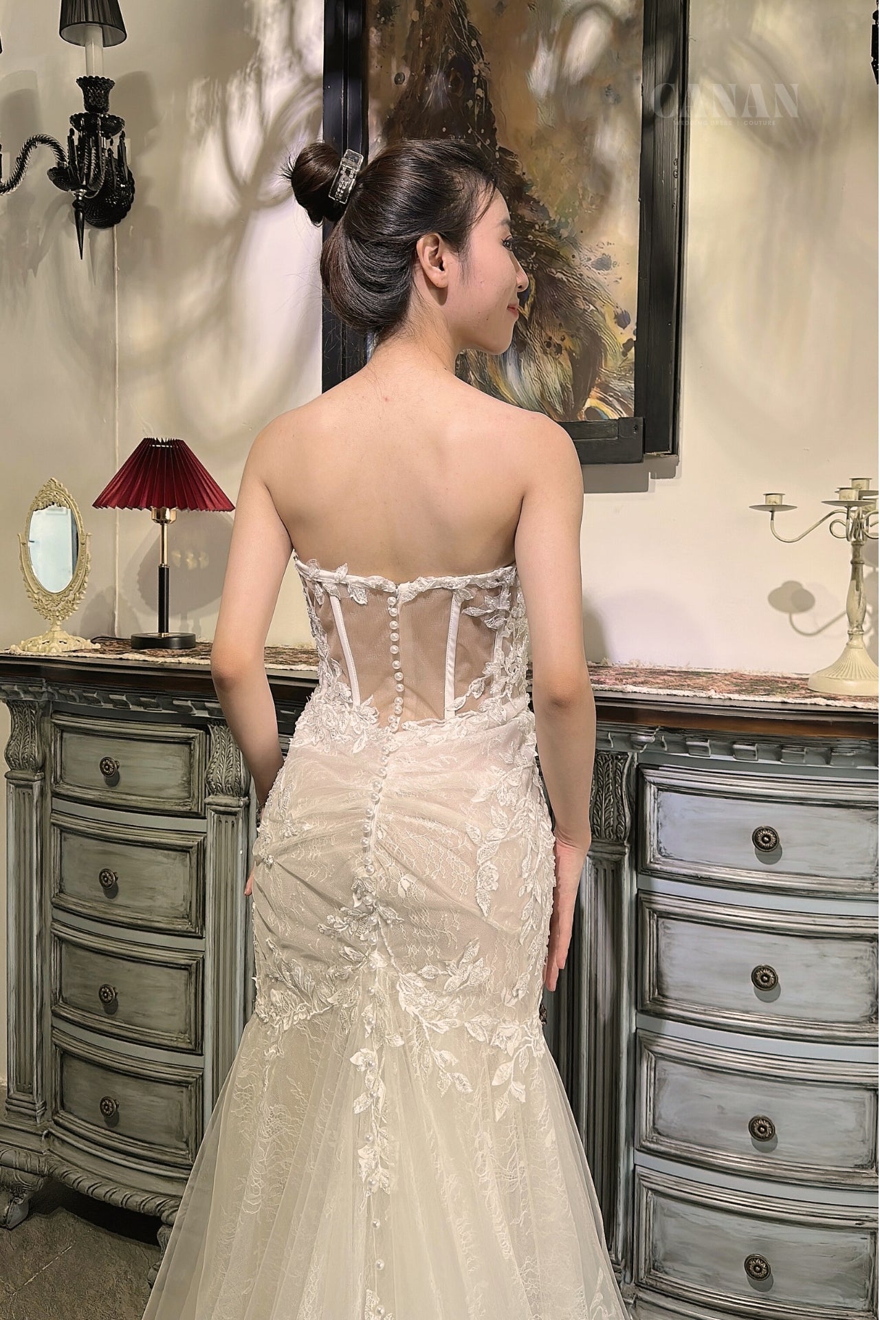 Erina - Corset Mermaid Wedding Dress with Delicate Floral Lace