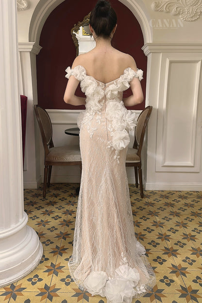 Naila -  Sleeveless Mermaid Corset Wedding Dress with 3D Floral Lace