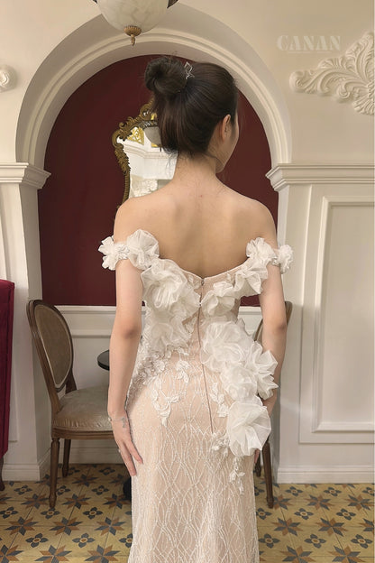 Naila -  Sleeveless Mermaid Corset Wedding Dress with 3D Floral Lace
