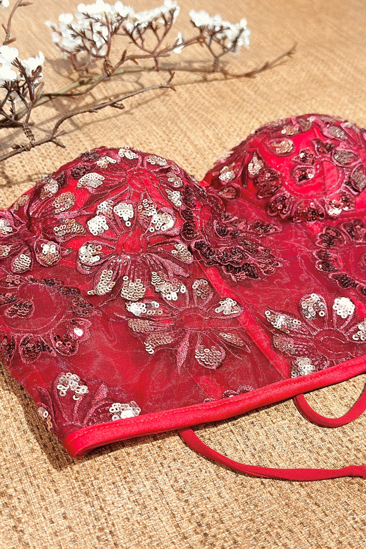 Radiant Red Lace Corset: Handcrafted Floral Elegance