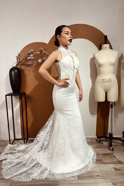 Abigail - Elegant Lace Mermaid Wedding Dress: Allure with an Open Back!
