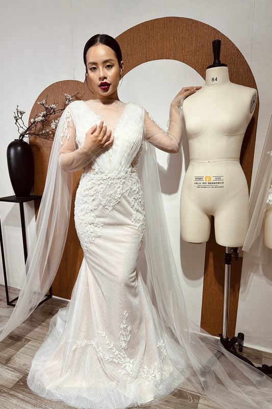 Long Sleeve Mermaid Wedding Dress Featuring Gleaming Floral Lace and Impeccable Craftsmanship