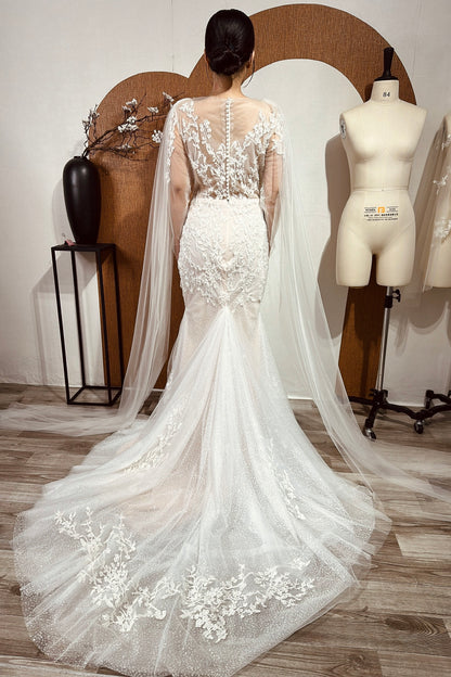 Long Sleeve Mermaid Wedding Dress Featuring Gleaming Floral Lace and Impeccable Craftsmanship