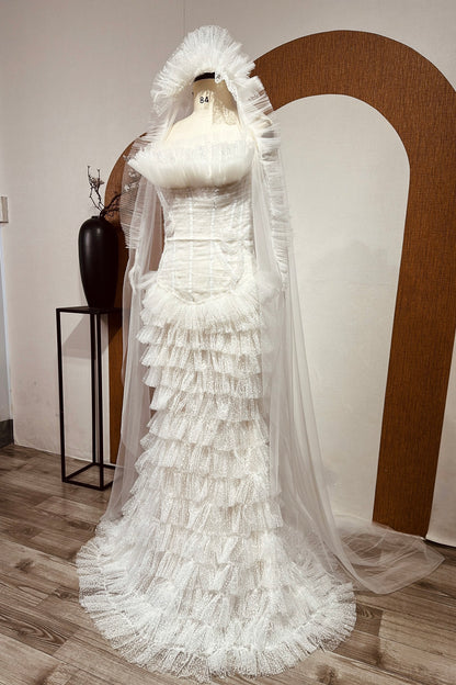 Custom wedding dress ,Mermaid wedding dress sleeve ,Sexy mermaid wedding dress ,Backless dress