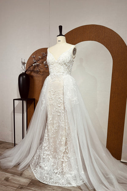 Rachel - Custom Wedding Dresses , Floral Lace Wedding Dresses , Sleeveless Mermaid Wedding Dresses , Simple Wedding Dresses , Boho Wedding Dresses