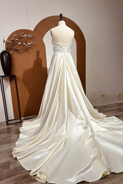 Irene - Unique A-Line Corset Wedding Dress, Customized Satin Wedding Dress as per Bride's Request.