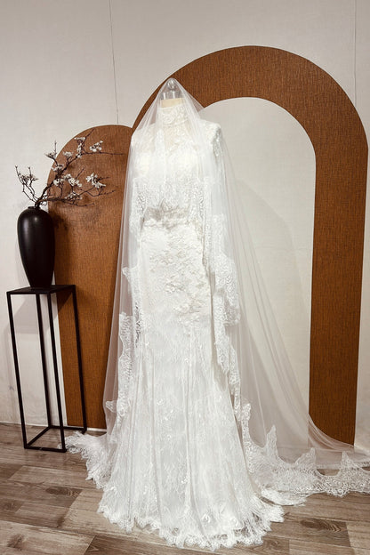 Mermaid Long Sleeve Lace Wedding Gown, Customized to Bride's Specifications