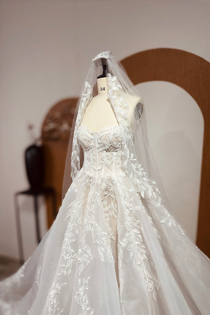 Gwen - Princess Ball Gown Wedding Dress with Floral Lace, Customized Wedding Dress Tailored to the Bride's Preferences.