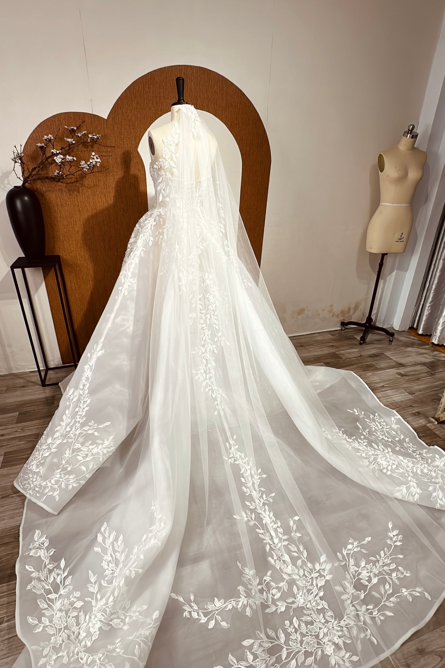 Gwen - Princess Ball Gown Wedding Dress with Floral Lace, Customized Wedding Dress Tailored to the Bride's Preferences.