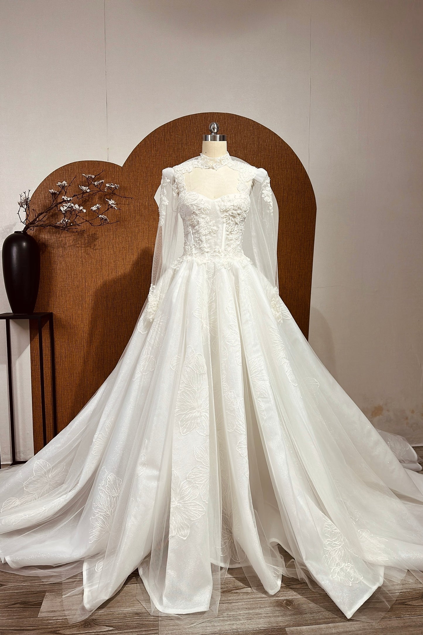 Edith - Customizable A-Line Princess Wedding Dress with Floral Lace