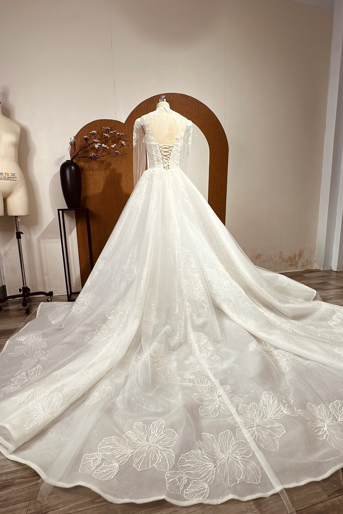 Edith - Customizable A-Line Princess Wedding Dress with Floral Lace