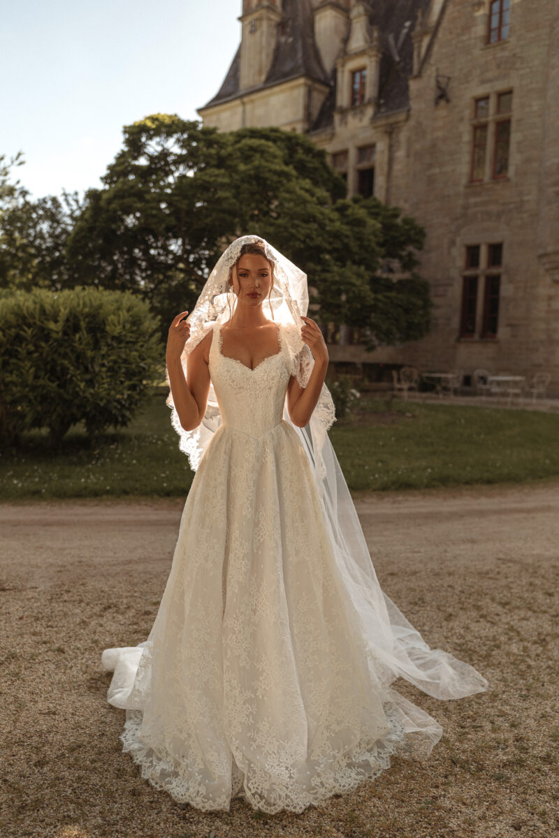 lace a-line wedding dress with sweetheart neckline and straps