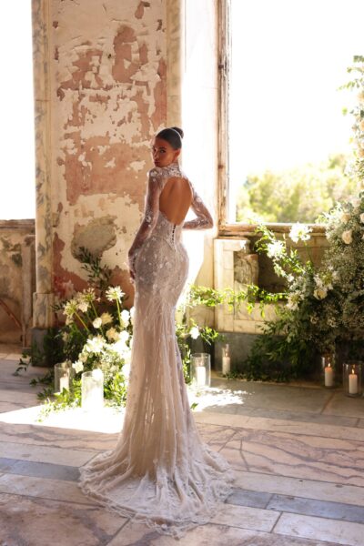 lace high neck mermaid wedding dress long sleeves