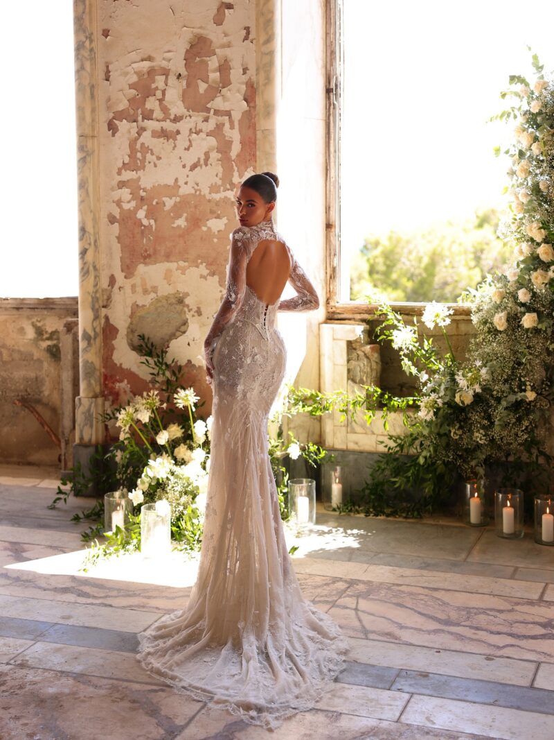 lace high neck mermaid wedding dress long sleeves