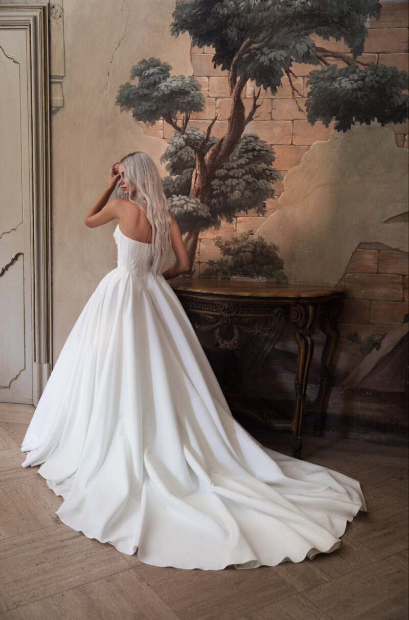 Back view of royal satin bridal train