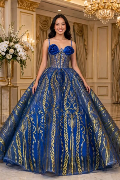 Royal Blue and Gold Quinceañera Ball Gown – BG0022