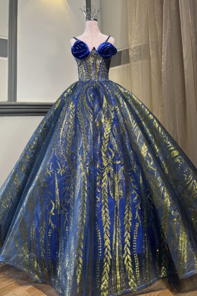 Royal Blue and Gold Quinceañera Ball Gown – BG0022