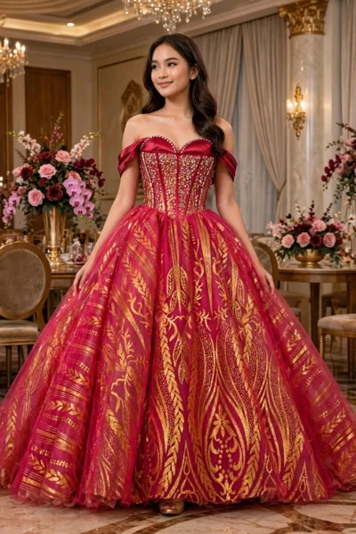 Red and Gold Quinceañera Ball Gown – BG0023