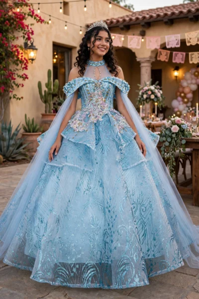 Ice Blue Quinceañera Ball Gown – BG0030