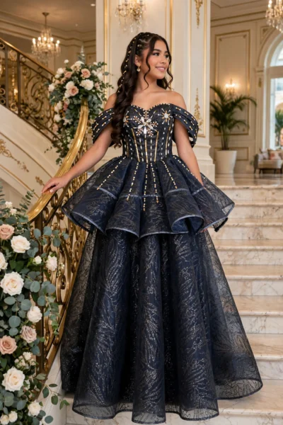 Black and Gold Quinceañera Ball Gown – BG0003