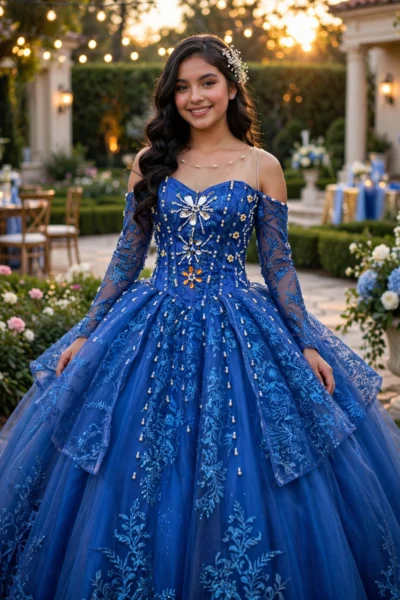 Royal Blue and Gold Quinceañera Ball Gown – BG0004