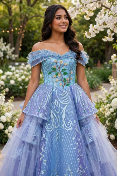 Dusty Blue Quinceañera Ball Gown – BG0015