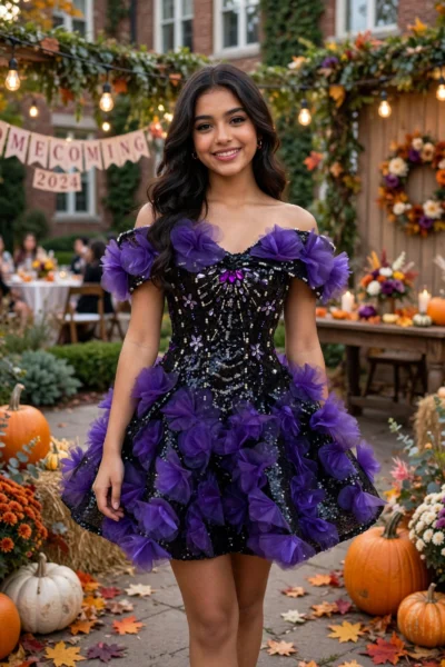 Black/Purple Homecoming Cocktail Dress – CT0004
