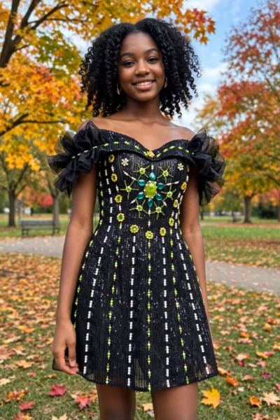 Black/Multicolor Homecoming Cocktail Dress – CT0007