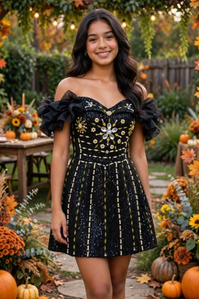Black/Gold Homecoming Cocktail Dress – CT0011
