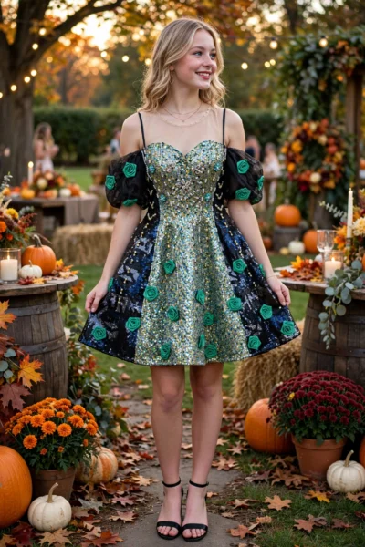 Green/Black Homecoming Cocktail Dress – CT0034