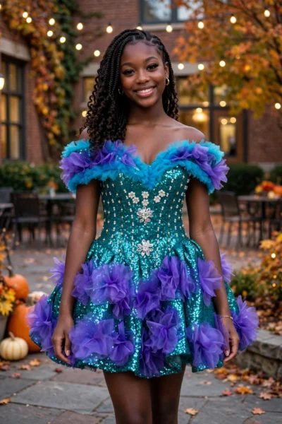 Teal/Purple Homecoming Cocktail Dress – CT0036