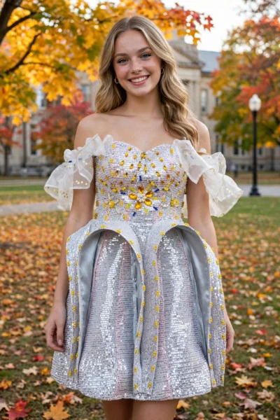 White/Silver Homecoming Cocktail Dress – CT0042