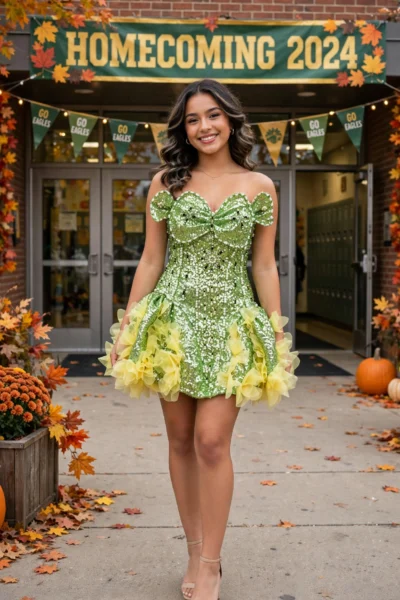 Green/Yellow Homecoming Cocktail Dress – CT0052