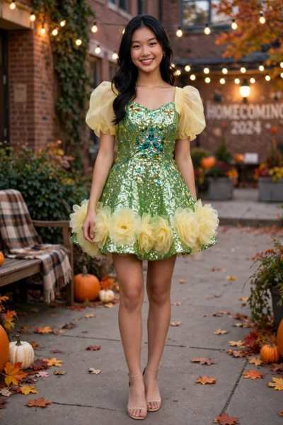 Green/Yellow Homecoming Cocktail Dress – CT0053