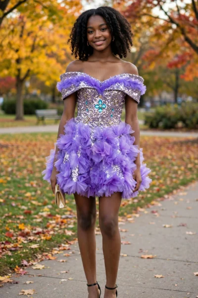 Purple/Silver Homecoming Cocktail Dress – CT0056